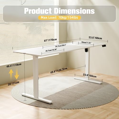 67"x24" Standing Desk, Height Adjustable Sit-Stand Home Office, White