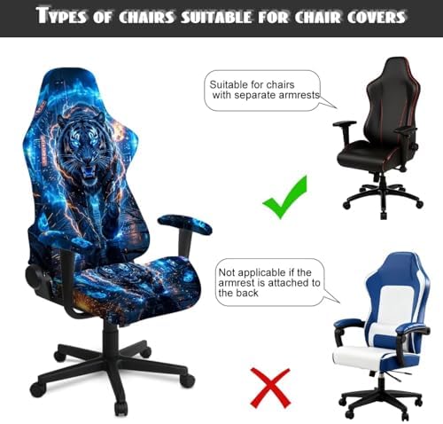 Tiger Lightning Print Gaming Chair Cover with Armrest Covers Stretch Non Slip Furniture Protector Washable Stain Resistant Office Desk Chair Slipcover