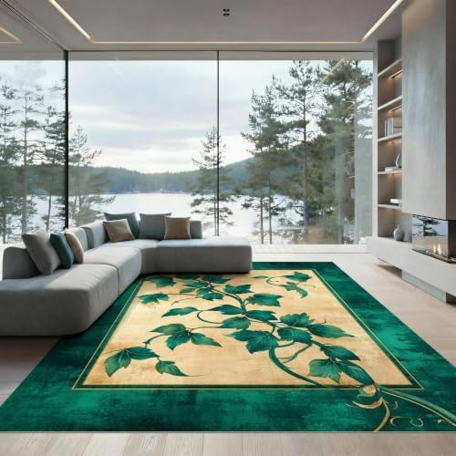8'x10' Green Cat Cat-Inspired Vine Symmetry Ultra-Soft Area Rug