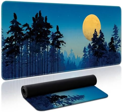 Aesthetic Desk Mat, Cute Moon Birch Desk Pad Protector for Work & Decor, 31.5" x 11.8", Pretty Non-Slip Extended Mouse Pad for Office or Home