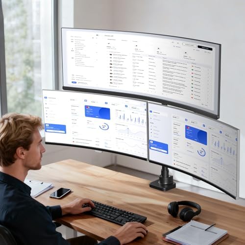 WALI Triple Monitor Mount - Extra Tall 3 Monitor Desk Mount for 17-49 Inch Ultrawide Screens, Up to 44 lbs, Fully Adjustable Heavy Duty Monitor Arm, VESA 75/100 mm (GSDM003-P), Black