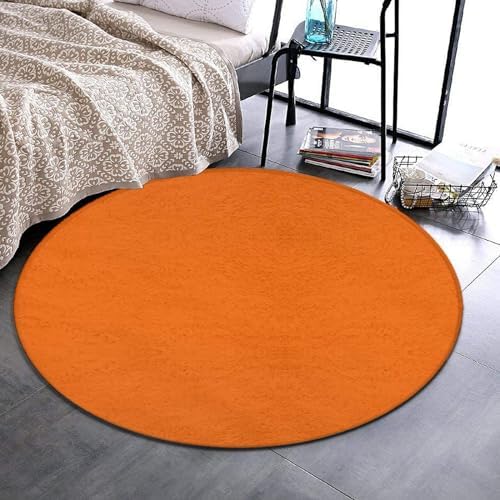 Large Machine Washable Circular Rugs, Home Decor Round Mat for Living Room Sofa Office Compatible with Orange