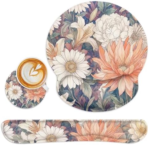 Britimes Ergonomic Mouse Pad Set with Wrist Rest, Daisy Floral Vintage