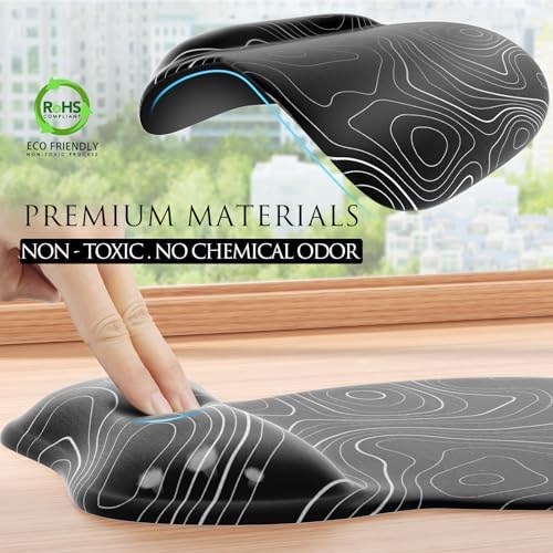 MROCO Ergonomic Mouse Pad Gel Wrist Rest, 9.4 x 8.1 in, Black Topographic