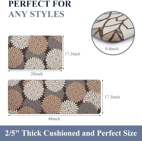 HEBE Anti Fatigue Kitchen Rugs Set of 2, Cushioned Kitchen Mats for Floor