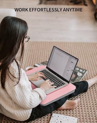 ZEAPTAC Portable Lap Laptop Desk with Pillow Cushion, Fits up to 15.6 inch Laptop, Lap Stand for Bed & Couch & Carpet, Book Tablet/Drawing Board/Computer Laptop Stand - Pink