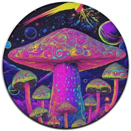 Room Sofa Yoga Soft Round Carpet, Home Decor Non Slip Kitchen Office Circle Rug, Machine Washable Modern Round Area Rug Trippy Purple Mushrooms, 60inch