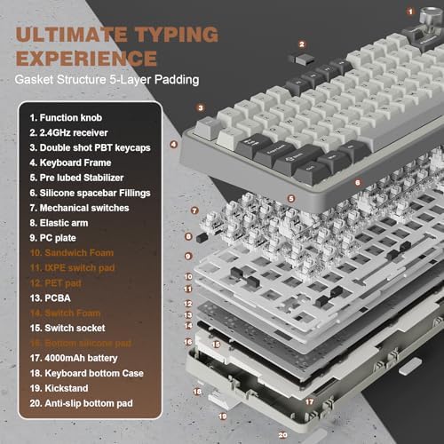 YUNZII B75 PRO 75% Wireless Mechanical Keyboard (Grey,Milk Switch)