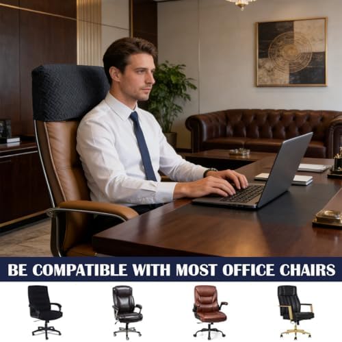 Stretch Office Chair Headrest Cover Jacquard Headrest Slipcover for Office Chairs Non Slip Head Rest Chair Furniture Protector for High Back Computer Chairs Set of 4 Black