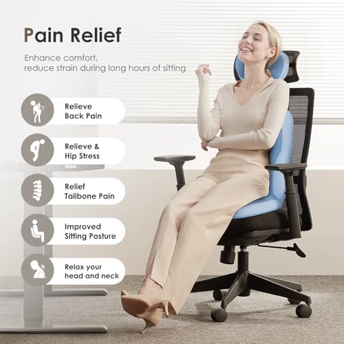 FLORICH 3 PCS Seat Cushion for Carseat Lumbar Support Pillow Car Neck Headrest Pillows Ultrathick Memory Foam Seat Pads Pressure Relief Back Cushion for Office Chair(Blue)