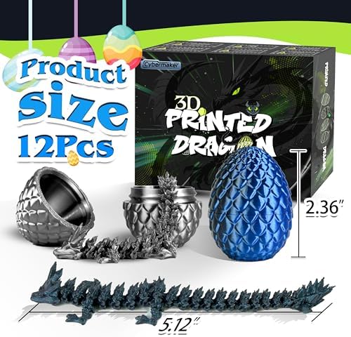 12PCS 3D Printed Dark Dragon Eggs, Articulated Fidget Toys Set