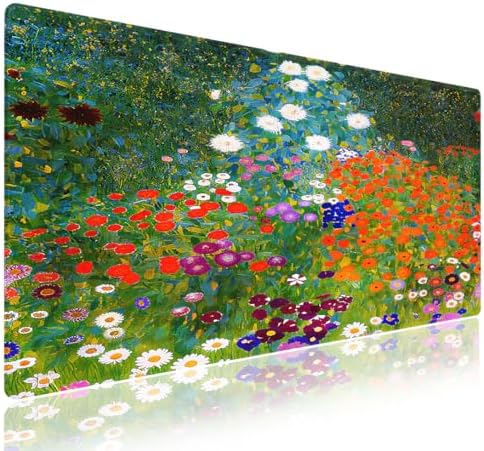 Art Bauerngarten by Gustav Klimt Large Mouse Pad, Flowers Filed Desk Mat