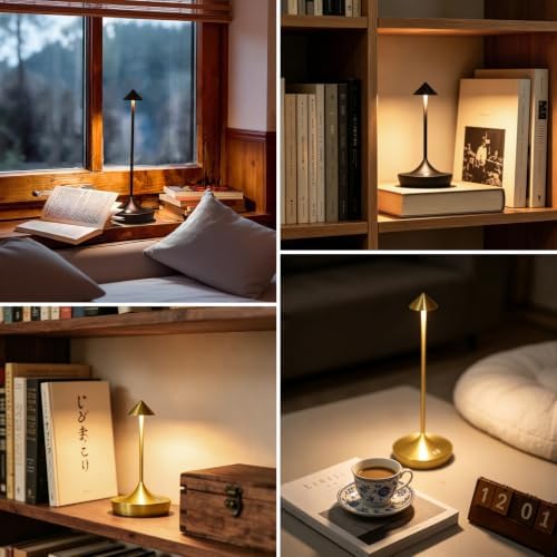 Cordless Rechargeable LED Table Lamp Set of 2, Gold