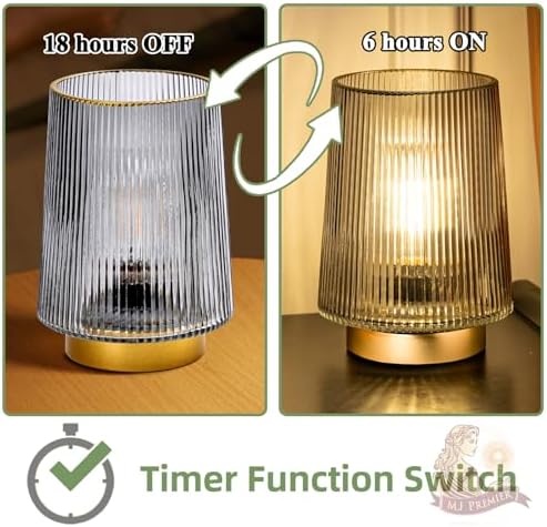 MJ PREMIER Battery Operated Lamp Small Cordless Lamp with Timer Grey