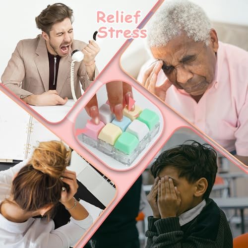 Keyboard Fidget Toy, Keyboard Fidget Keychain 9-in-1 Keyboard Decompression Button Finger Clicker Toys Stress Relief Fidget Gifts (5 Colors- Green Yellow Pink White Blue)