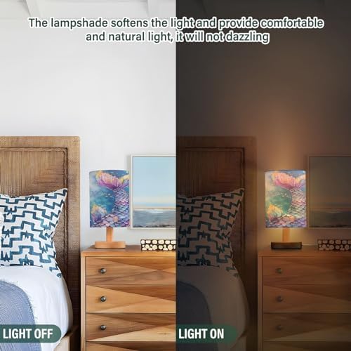 ALAZA Mermaid Starfish Watercolor Decor Bedside Table Lamp with USB Port for Bedroom Nightstand Office Desk LED Bulb Included