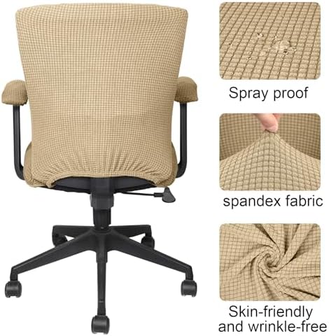 Tallew Office Chair Covers Set Computer Universal Protective Stretchable Chair Seat Covers Desk Armrest Slipcovers Pads Office Cushion Backrest for Rotating(Camel)