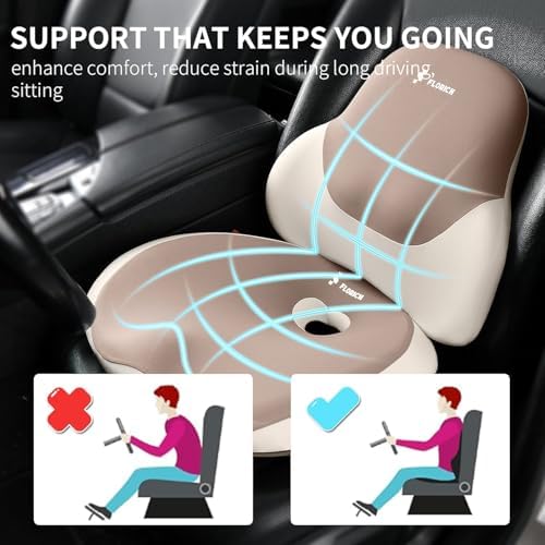 FLORICH Seat Cushion and Lumbar Support Pillow for Office Chair Car Neck Headrest Pillow Memory Foam Seat Pads Pressure Relief Back Cushion and Carseat Pads(Brown)