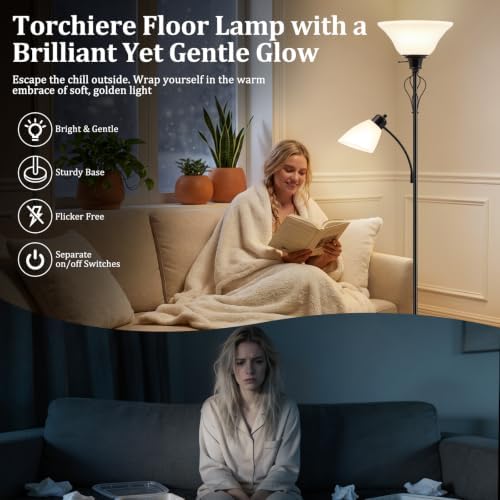 Floor Lamps for Living Room, 70" Tall Torchiere Floor Lamps, Plastic Shade