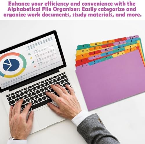 1 Set A-Z Alphabetic and Number Top Label Files, Legal Size, 25 Sheets File Dividers 1/5 Cut Label File Cabinet Dividers Desk Organizer for Office, Home and School (Rainbow)