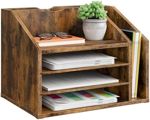 CHOEZON Wooden Desk Organizer with Adjustable Partitions, Rustic Brown
