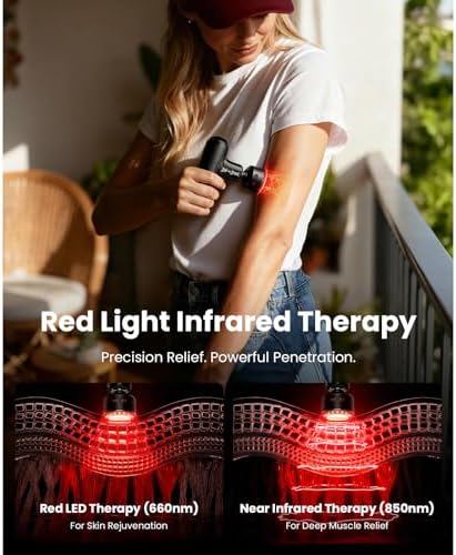 BOB AND BRAD Q2 Ultra Mini Massage Gun with Red Light Infrared Heating Head, Pocket-Sized Deep Tissue Massager for Muscle Therapy, HSA Portable Percussion Massage Gun for Pain Relief FSA Eligible