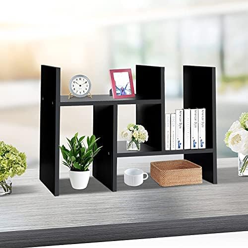 J.M.Deco Desktop Organizers and Storage for Office, Adjustable Desktop Organizer Shelf Double H Display, True Natural Stand Shelves, Black