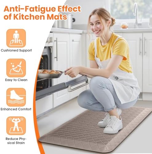 4/5 Inch Extra Thick Kitchen Mats for Floor,Non Slip Anti Fatigue Kitchen Rugs,Waterproof Stain Resistant Sink Mat,Cushioned Standing and Comfort Mats for Office (17"x28" Khaki)