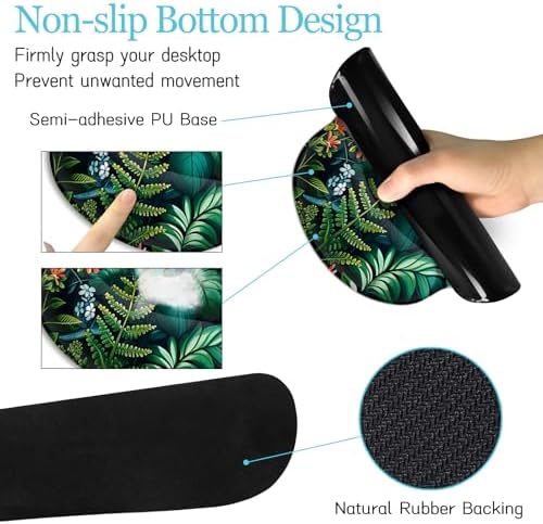 LIMKRIAN Floral Large Desk Mat Set, Green Mouse Pad with Wrist Rest