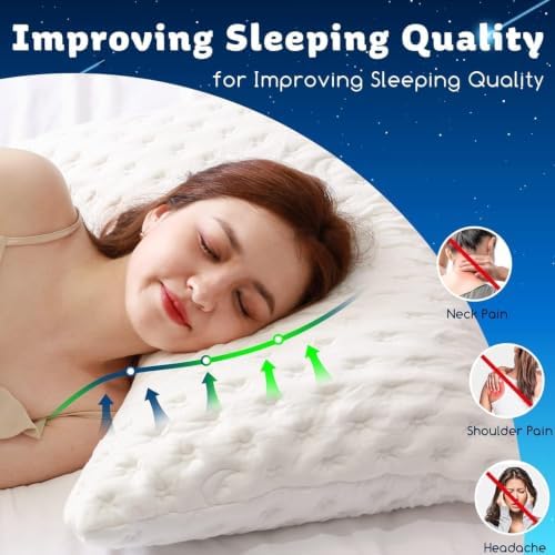KUCEY Cooling Side Sleeper Pillow for Neck and Shoulder Pain, Luxury Shredded Memory Foam Curved Bed Pillows for Sleeping Set of 2- Adjustable King Size- Washable Cover Crescent White