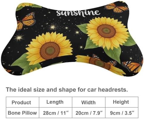2 Pcs Car Neck Pillow Monarch Butterfly Sunflower Breathable Removable Cover Headrest for Driving Office Rest