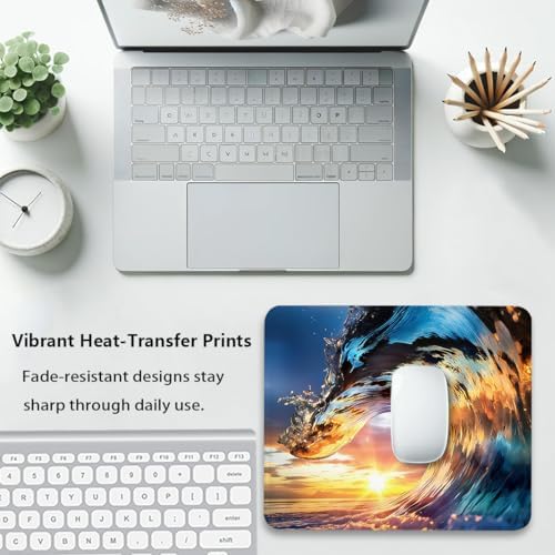 Ocean Waves Mouse Pad, Cool Golden Sea Wave Embracing The Sunset Desk Mat