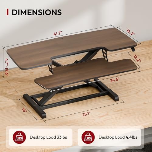 SANODESK 42" Standing Desk Converter, Large Sit-Stand Riser for Dual Monitors & Laptop, Stable Multi-Device Workstation with Keyboard Tray, Home Office Desktop Converter, Walnut