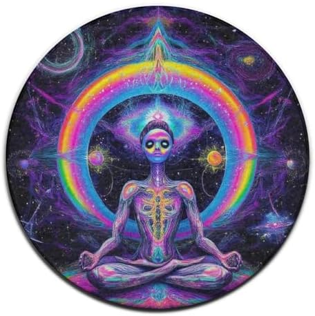 Highly Premium Quality Floor Mat, Office Chair Decor Mat, Room Sofa Yoga Soft Round Carpet Trippy Blue Tie Dye Space Alien Meditation Art, 24inch