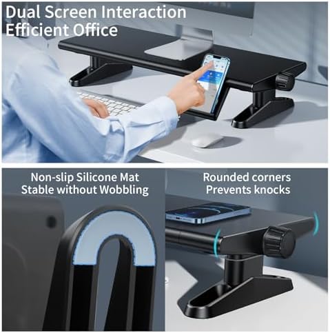 Computer Monitor Stand Riser for Desk,4.4-5.7 Inches Freely Height Adjustable with Cellphone Holder,Multi-Purpose Desktop Organizer Monitor Stands Riser for Computer,Laptop,Printer,TV (BLack)