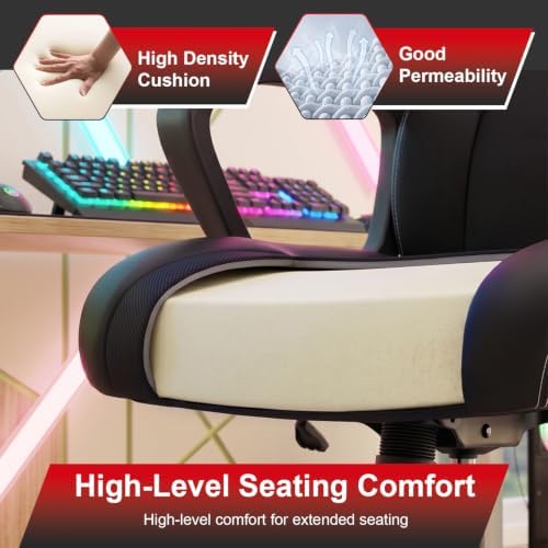 FDW Gaming Chair Leather+Breathable Mesh Computer Chair Executive Support Ergonomic Office Desk Chair with Armrests 360° Swivel & Caster Five Star Metal Base for Office or Gaming