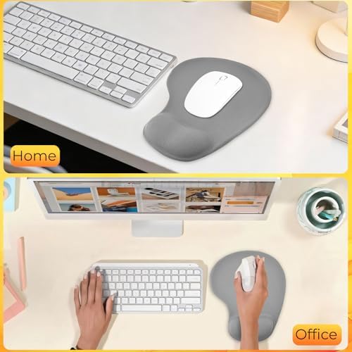 Mouse Pad with Wrist Support, 2-Pack Ergonomic Mousepad with Wrist Rest, Gaming Mouse Pad with Non-Slip PU Base, Relieve Pain Relief, for Home Office Computer Laptop, Gray