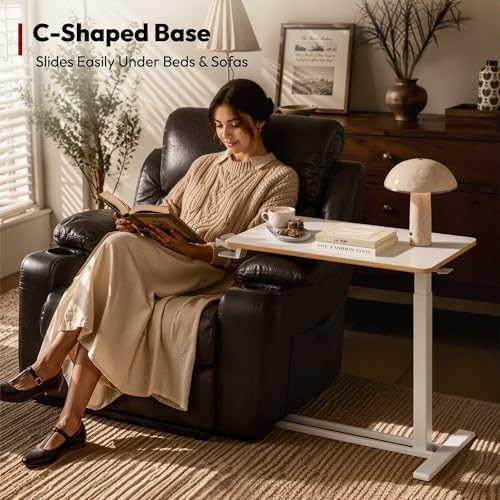 SANODESK 32''Pneumatic Adjustable Overbed Bedside Table with Hidden Casters