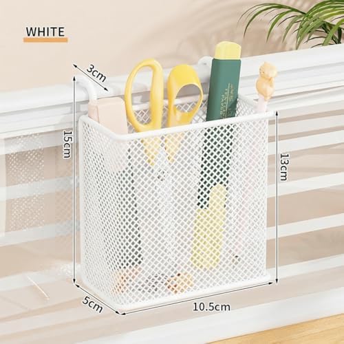 Metal striped cup with hook and loop, pencil cartridge, wall organizer, craft accessories, garage, home, office storage (black/white, square/round) (white1)