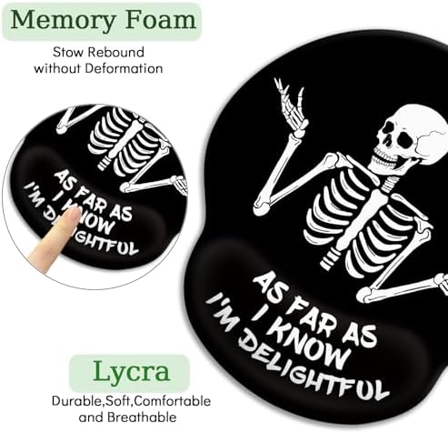 LIMKRIAN Skeleton Mouse Pad with Wrist Rest, 9.8 x 8.6 in, Funny Skull
