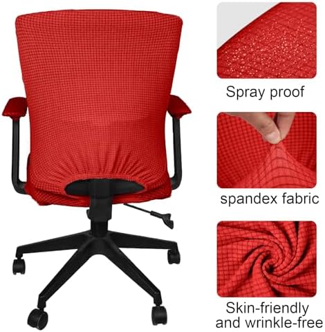 Tallew Office Chair Covers Set Computer Universal Protective Stretchable Chair Seat Covers Desk Armrest Slipcovers Pads Office Cushion Backrest for Rotating(Red)