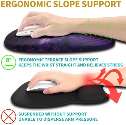 Hokafenle Ergonomic Mouse Pad Wrist Support with Stepped-Wedge Design, Wrist Rest Pain Relief Mousepad Filled with Memory Foam, Carpal Tunnel Mousepad for Wireless Mouse(12x8 inch, Galaxy)