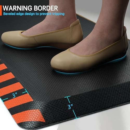 FEATOL Anti Fatigue Mat Industrial, Ergonomic Standing Floor Mat for Work for Stand -Safety Support for Leg & Back Pain(Orange Border, 24" x 70", 2PC)