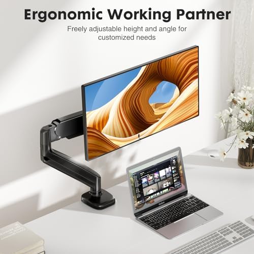 Simple Deluxe Single Monitor Arm, 13" to 32" Adjustable Desk Monitor Stand Mount, Black