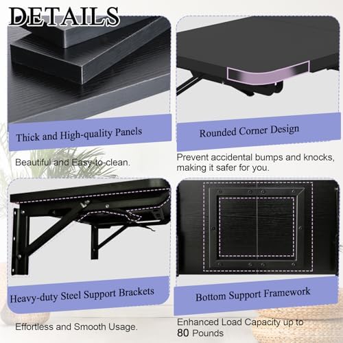 TEAMIX Wall Mounted Folding Table, Black Floating Desk for Small Spaces
