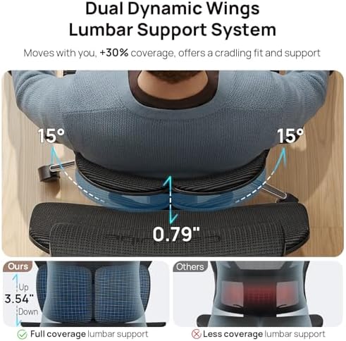 Ergonomic Mesh Office Chair - 10 Hours Comfort Dual Lumbar Support, 330lbs