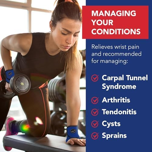 Doctor Developed Wrist Brace - Wrist wrap for Carpal Tunnel Arthritis,Tendonitis, Hand Support - Ideal for Fitness, Weightlifting - Handbook included (Blue, 2 Pack)