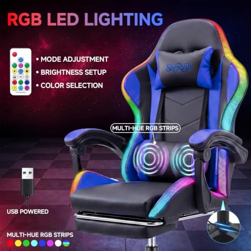 Gaming Chair with RGB LED Lights, Ergonomic Video Game Chair