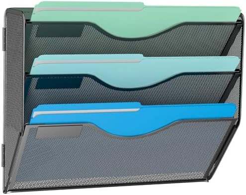 Gawerk 3 Tier Hanging Wall File Organizer, Mesh Mail Paper Orgnization Hanging File Folder Holder for Home Office, Black