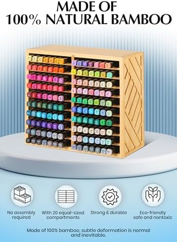 Bamboo Marker Organizer for Desk, Marker Storage Organizer for 140 Markers，Pens, Pencils and Art Brushes，Wooden marker holder for Home, Classroom and Office Decor,Bamboo